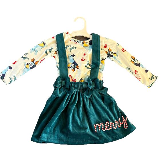 NWT Bluey Christmas Shirt & Overall Skirt Outfit Size 18 Months - Picture 1 of 12